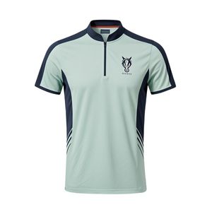 New Custom Logo Digital Printing High Elastic Wear-Resistant Men's Equestrian Clothing Short-Sleeved Zipper Equestrian T-Shirt