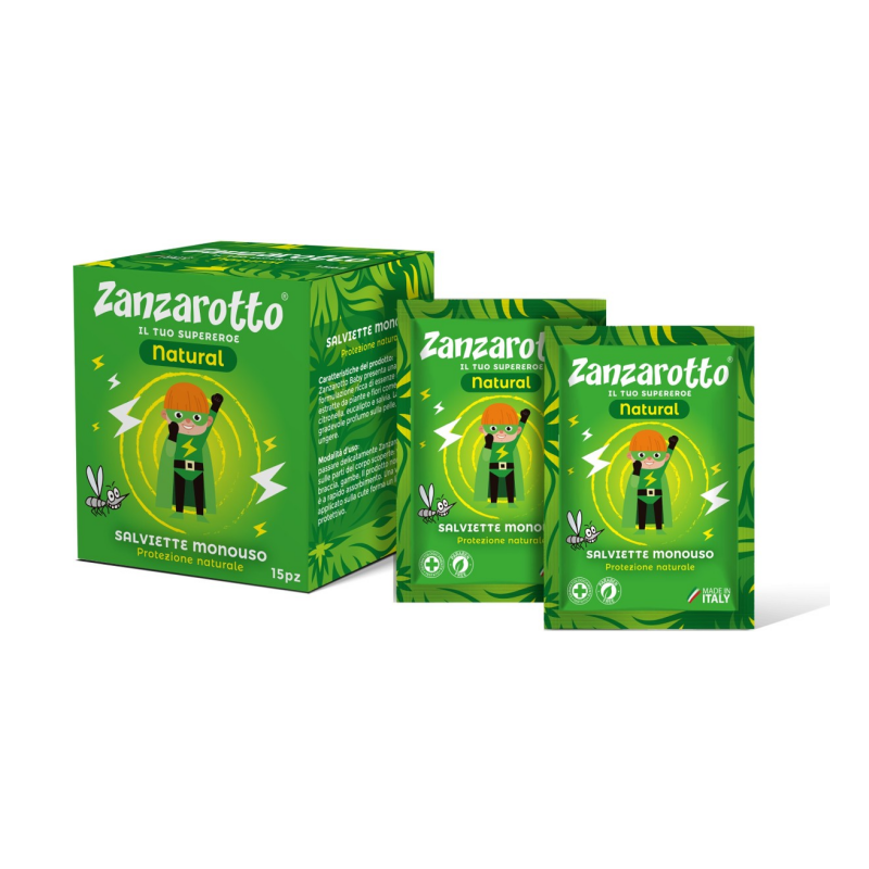 Italian Premium Wholesale Zanzarotto Natural Mosquito Repellent Wipes 15PZ With Natural Oil Essential