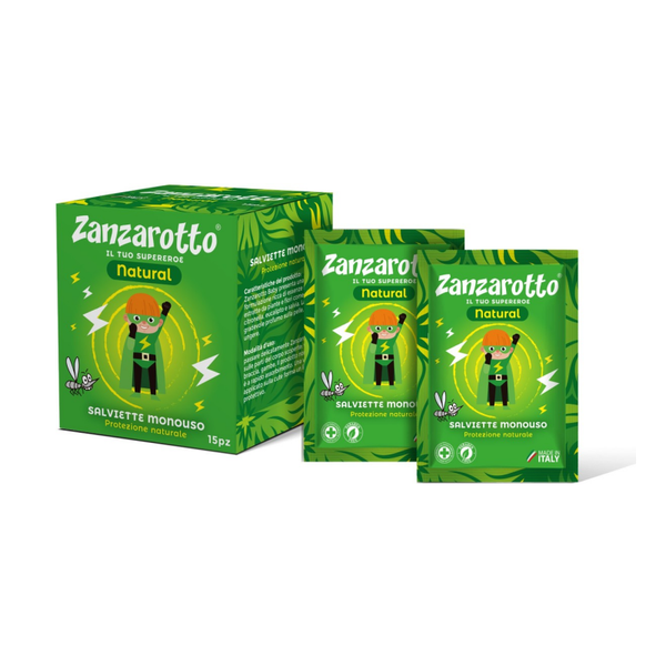 Italian Premium Wholesale Zanzarotto Natural Mosquito Repellent Wipes 15PZ With Natural Oil Essential