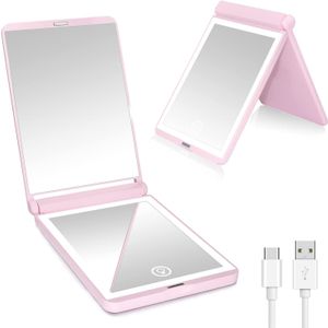 Delicate and Portable  Makeup Mirror with LED Light LOGO and Color Customizable Compact Mirror  Beautiful Package