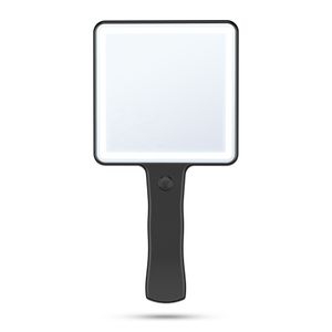 Square Handheld Mirror Makeup Tool Black Cosmetic Hand Mirror with Light Single Side LED Vanity Mirror