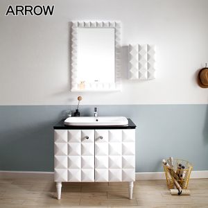 White Wooden  Bathroom Vanity Cabinet with Modern Standing Design and Large Space Saver Shelf