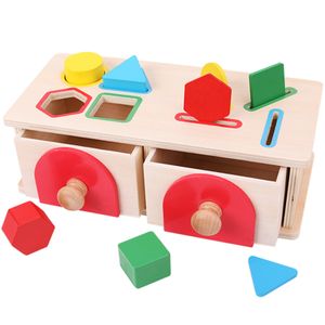 Cheap Unisex Toddler Montessori Match Toys 12 Months Younger Wood Rectangular Coin Ball Box New Spinning Drum Game