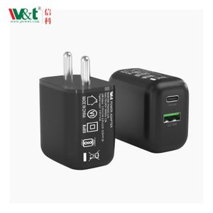 BIS 20W A+C India Plug Black Mobile Phone Quick Charger Gan Fast Chargering USB Type c Fast Wall Travel Power Adapter