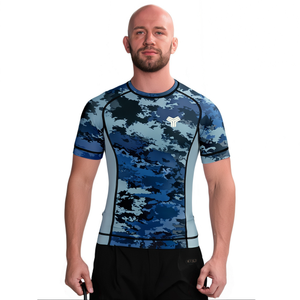 Custom Logo Ocean Camouflage Workout No Gi Bjj Mma Short Sleeve Rash Guard for Men
