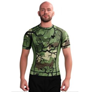 Hot Sale Jiujitsu Compression Shirt Camouflage-Rash-Guard Sublimated Short Sleeve Uv Sun Protection