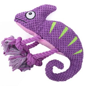 Dogs Teeth Cleaning Cotton Rope Pet Toy Cute Chameleon Full Stuffed Plush Interactive Pet Dog Squeaky Chew Toy