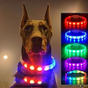 Usb Rechargeable LED Lights Dog Collars Adjustable Silicone Waterproof Dog Collar Glow in Night Pet Luminous Flashing Necklace