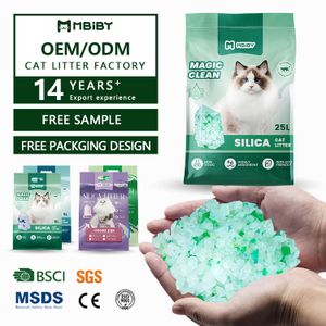 Mbiby Bulk Wholesale 1-8mm Crystal Cat Litter Silica Gel  Kitty Cat Litter Sand Dust-Free Clumping Cat Litter in Blue and White