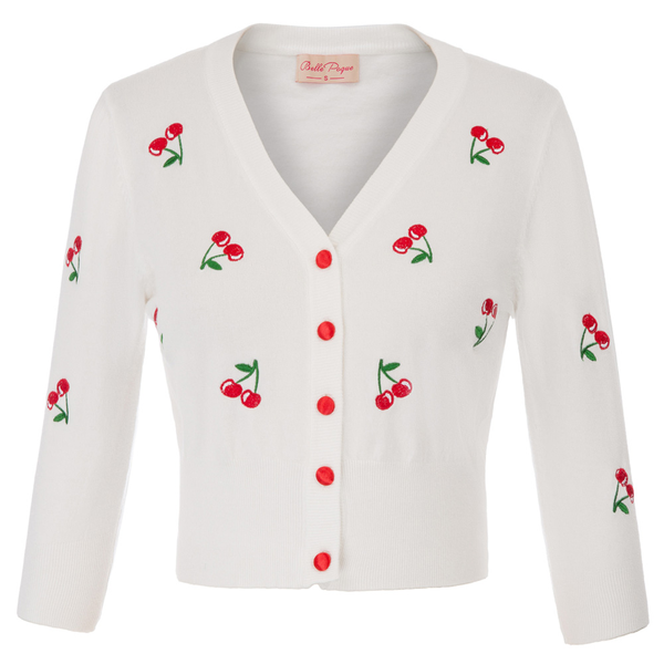 OEM Black Cherries Embroidery 3/4 Sleeve Cropped Knitwear Women V-Neck Embroidery Vintage Cardigans