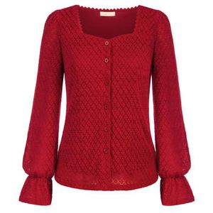 OEM Lace Long Sleeve Square Sweetheart Neck Button-Up Tops for Women Vintage Cardigans Sweater