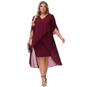 OEM Faux Twinset 3/4 Petal Sleeve Irregular Hem Plus Size Women'S Clothing Party Dresses