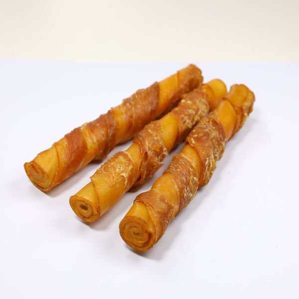 Hot Sale Dog Food Rawhide Chews Dry Treats 5" Porkhide Twist Wrapped with Chicken Stick Pet Dogs Teeth Cleaning Chews Snacks
