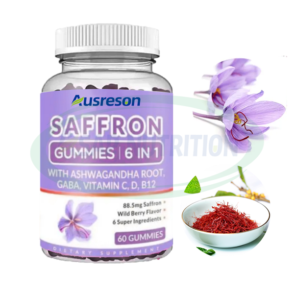 OEM Crocus Saffron Extract Collagen Ashwagandha food Supplements 500mg Bulk Saffron Gummies