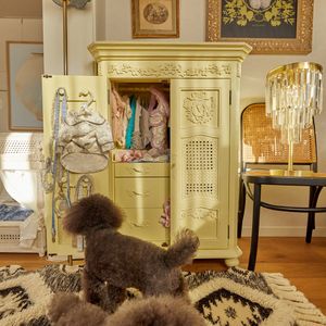 LE SEIJI Luxury French Style Solid Wood Dog Wardrobe Handcrafted Aurelie Closet Armoire Door Hangers Drawers Home Furniture Made
