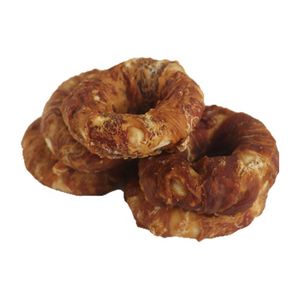 Dog Treat Chicken & Duck Wrapped Rawhide Long Lasting Dog Treat Ring Cowhide Expanded Ring with Chicken / Duck