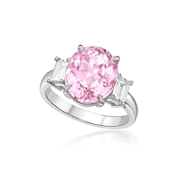 Kunzite Diamond Ring Jewelry Baguette Shape 18K Gold Fashion Rings for Women