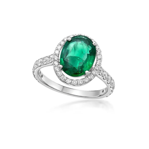 Oval Emerald Diamond Halo Ring Fashion Jewelry 18K White Gold Rings for Girls