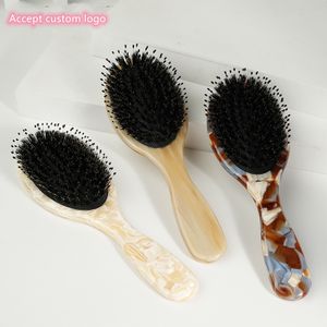 New Custom Professional Hair Combs Handmade Acetate Handle Bristle Hair Brush Anti-Static Oval Air Cushion of Salon Use