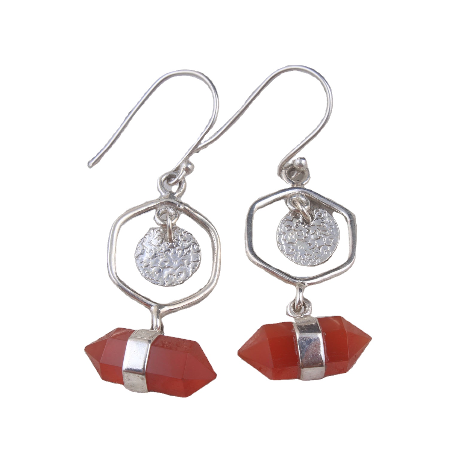 925 Sterling Silver Modern Boho Pencil Red Onyx Gemstone Stylish Dangle Earrings Women Fine Chunky Jewelry Distributor Supplier