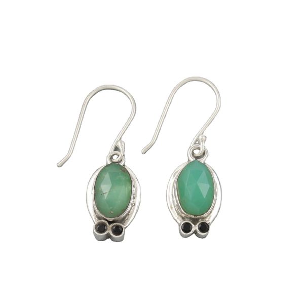Natural Chrysoprase and Black Onyx 925 Sterling Silver Handmade Dangle Earrings Gift For Her Fine Bulk Jewellery Supplier