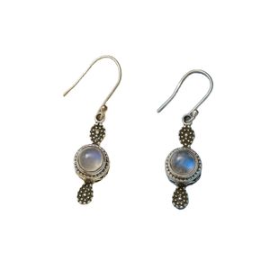 Natural blue Flash Lunar Moonstone 925 Sterling Silver Handmade Dangle Fine Jewelry Vintage Earrings For Women Jewelry Supplier
