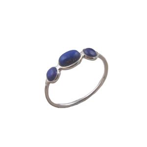 Simple Blue Lapis Lazuli Triple Gemstone 925 Sterling Silver Dainty Handmade Ring Jewelry For Girls Fine Bulk Jewelry Wholesaler