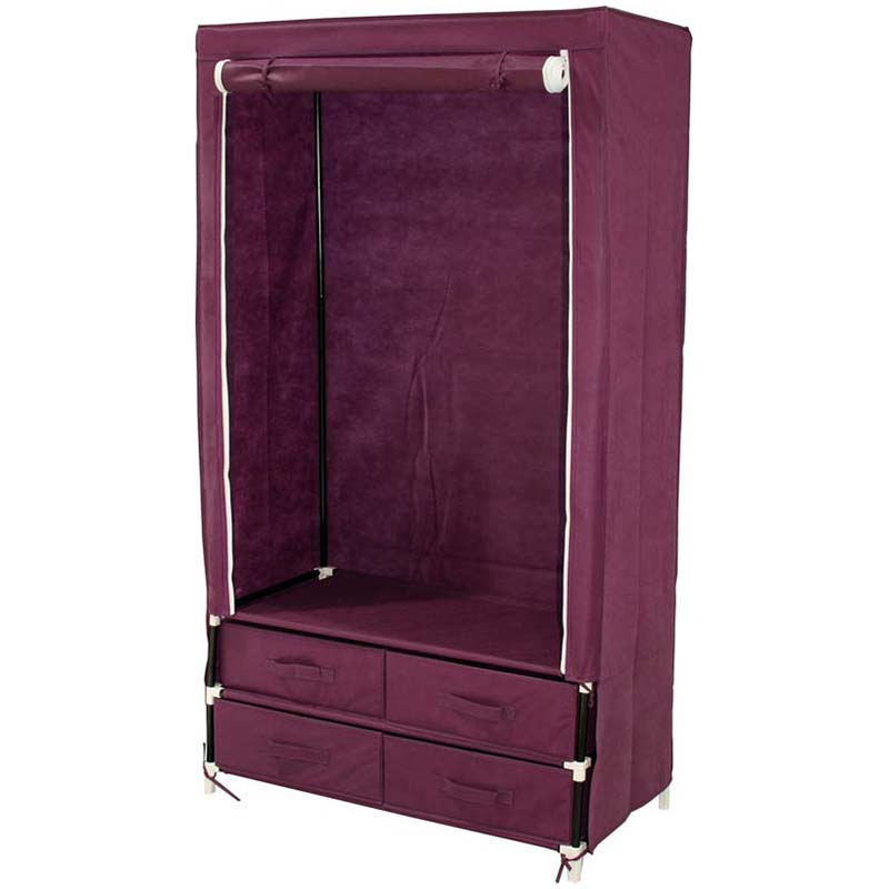 Tenice Modern Home Furniture Red 4-Drawer Closet Organizer Cover with No-Woven Fabric Storage Shelves Portable Wardrobes 20000