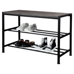 Industrial MDF Board 2-Tier Shoe Rack Bench Storage Organizer with Wire Net Layer for Entryway Bedroom Living Room