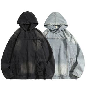 Men's Oversized Acid Washed Denim Hoodies Sweatshirts 400 Gsm Stonewashed Printed Pull Heavyweight Winter Essentials Bulk