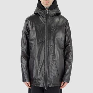 NAFA Factory Customized High Quality Men's Long Hooded Genuine Leather Jacket