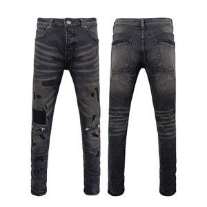 New Designer European Jean Hombre Mens Trousers Biker Embroidery Ripped for Men Mid Waist Men's Dark Jeans