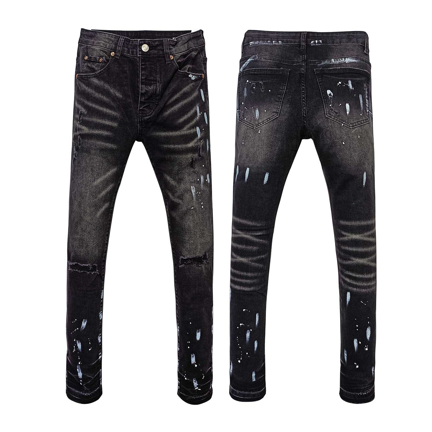 Wholesale Graffiti Men's Denim Jeans Purples Designer Fashion Stacked Ripped Jeans Men Slim Fit Jeans Men