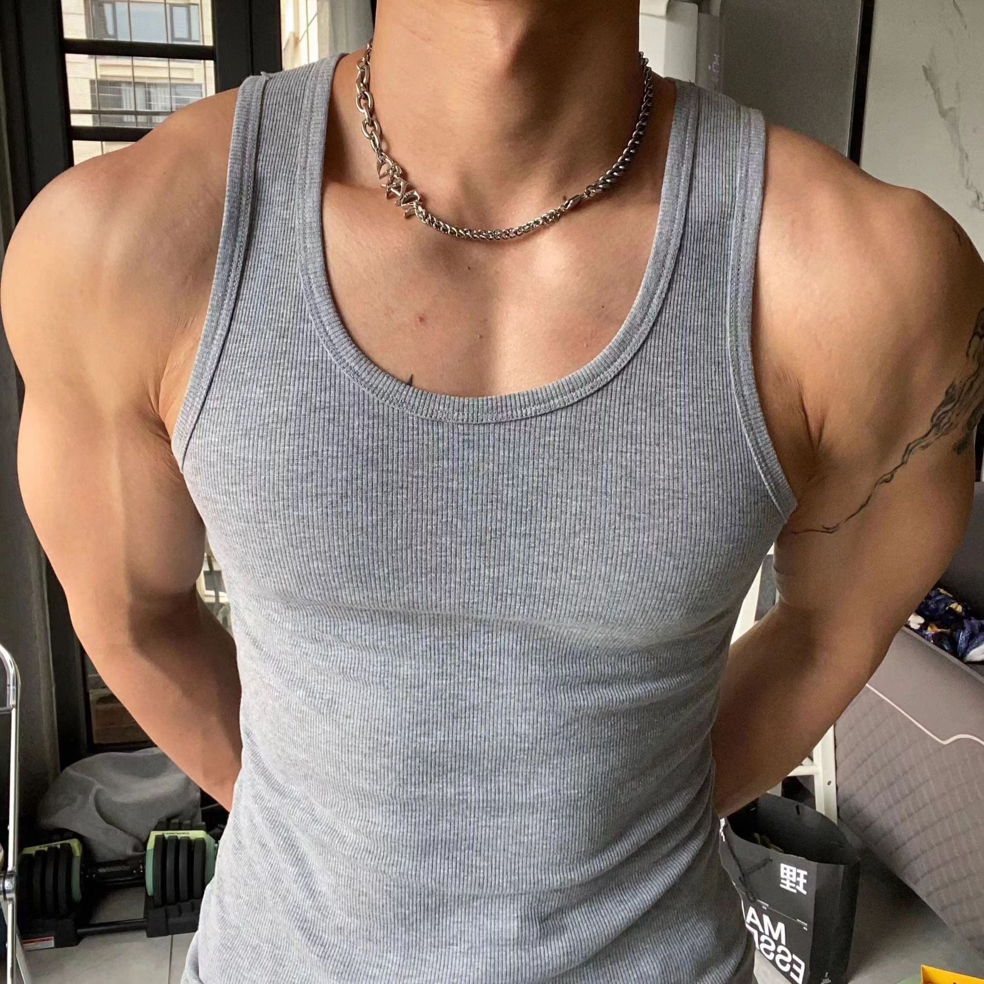 New Mens Ribbed Tank Tops 100 Percent Cotton Sleeveless Vest Gym Workout Muscle Shirt Casual Fitness Wear Wholesale