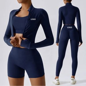 Wholesale 3 Piece Activewear Set for Women Tennis Gym Yoga Bra Leggings Jacket Quick Dry Workout Fitness Sportswear Set