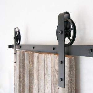 Industrial Heavy Duty 6.6 FT Barn Door Hardware Kit Big Wheel Rustic Carbon Steel POM 120KG/250lbs Capacity Screw Installation