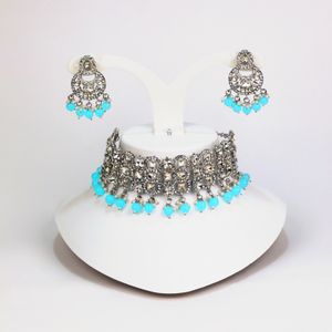 High Quality Luxury Gold-Plated Wedding Necklace Earrings Choker Turquoise Silver Bridal Set Fashionable Brass Jewelry Parties