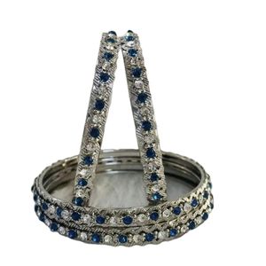 Elegant Ocean Blue Faux Diamond Bracelet Premium Copper Metal Indian-Inspired Fashionable Bangle for Women Party Gift
