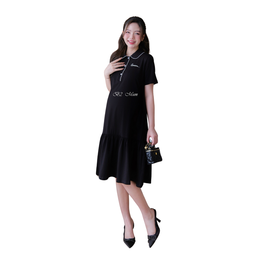 Maternity Dress Bow Embroidery Made of Soft Cotton Good Choice Anti-Shrink Sweat-Absorbent Casual Wear Good Absorbency V708