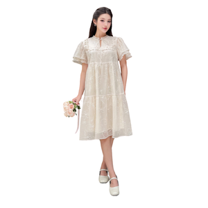 Maternity Dress With a Straight Design Made of Soft Embroidered Silk Chiffon Material Comfortable to Wear V1284 Not Discolored