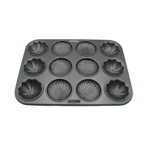 12-Cup Carbon Steel Muffin Pan with Non-Stick Seashell and Flower Mold Good Release Performance Baking Dishes & Pans