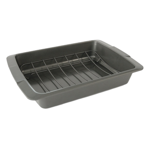 High Quality 11 x 15 Inch Carbon Steel Roasting Pan with Easy Grip Handle Baking Dishes & Pans with U-Rack Design