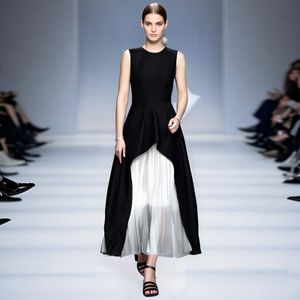AE20250507 Summer  Women's Sleeveless Pleated Black White Contrast Smart Casual Dress