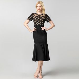 2025 Summer New Women's Fishtail Dress Short-Sleeved Tight Waist Black Casual Business Dress