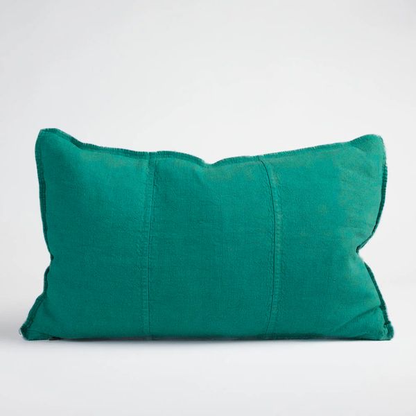Turquoise Linen Pillowcase Patchwork Flounce Design Hidden Zipper Closure Customizable Home Textile Bulk Order