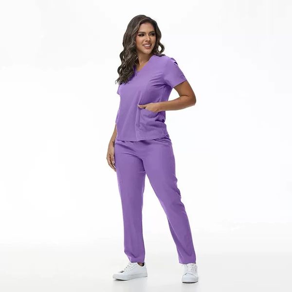 Breathable Knitted Polyester Medical Uniform for Men Women Scrub Set for Hospital Clinic Beauty Salon Two-Piece All-Purpose