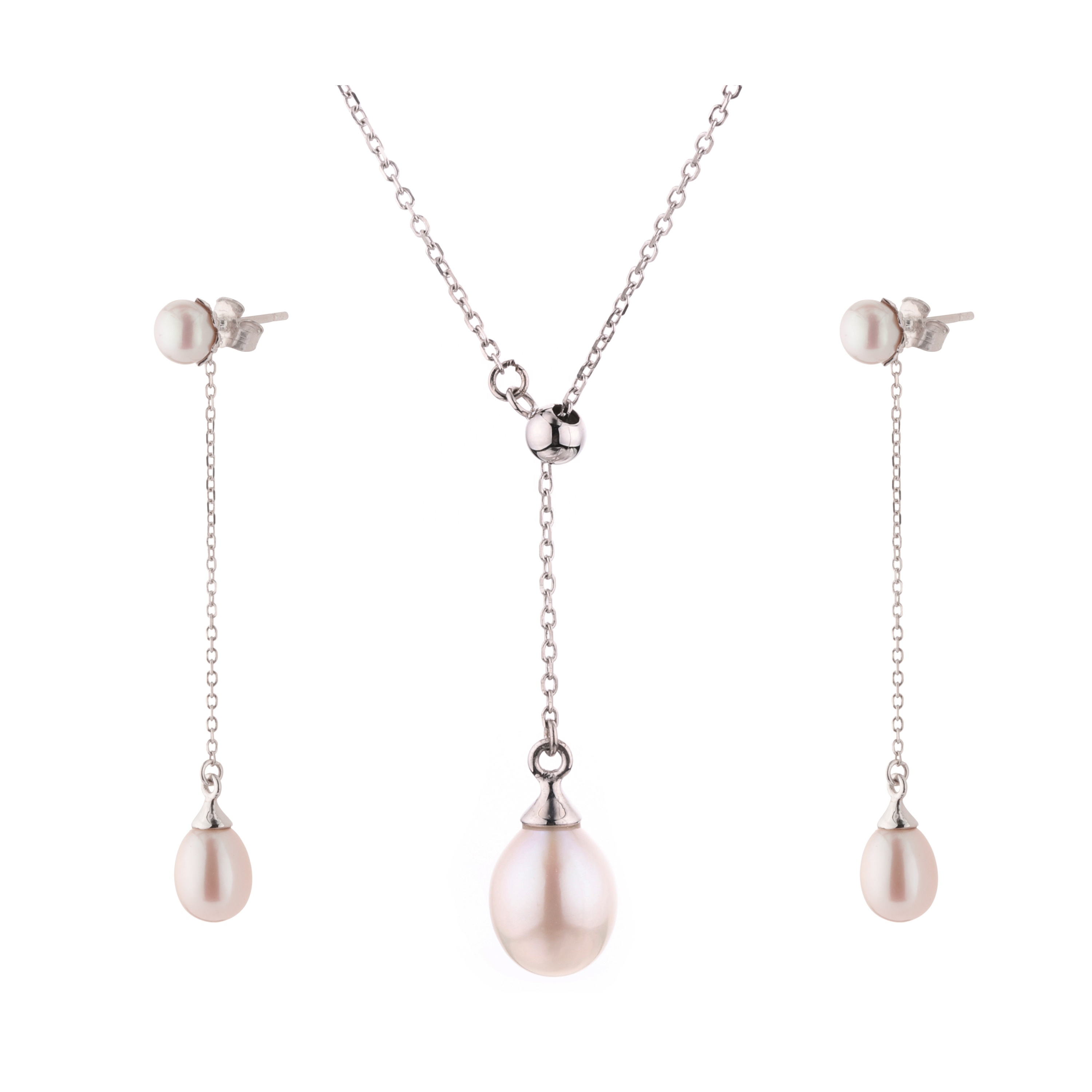 Bespoke Customization 925 Sterling Silver Jewelry Sets Cultured White Pear Freshwater Pearl Necklace Earrings Set Bridal Jewelry