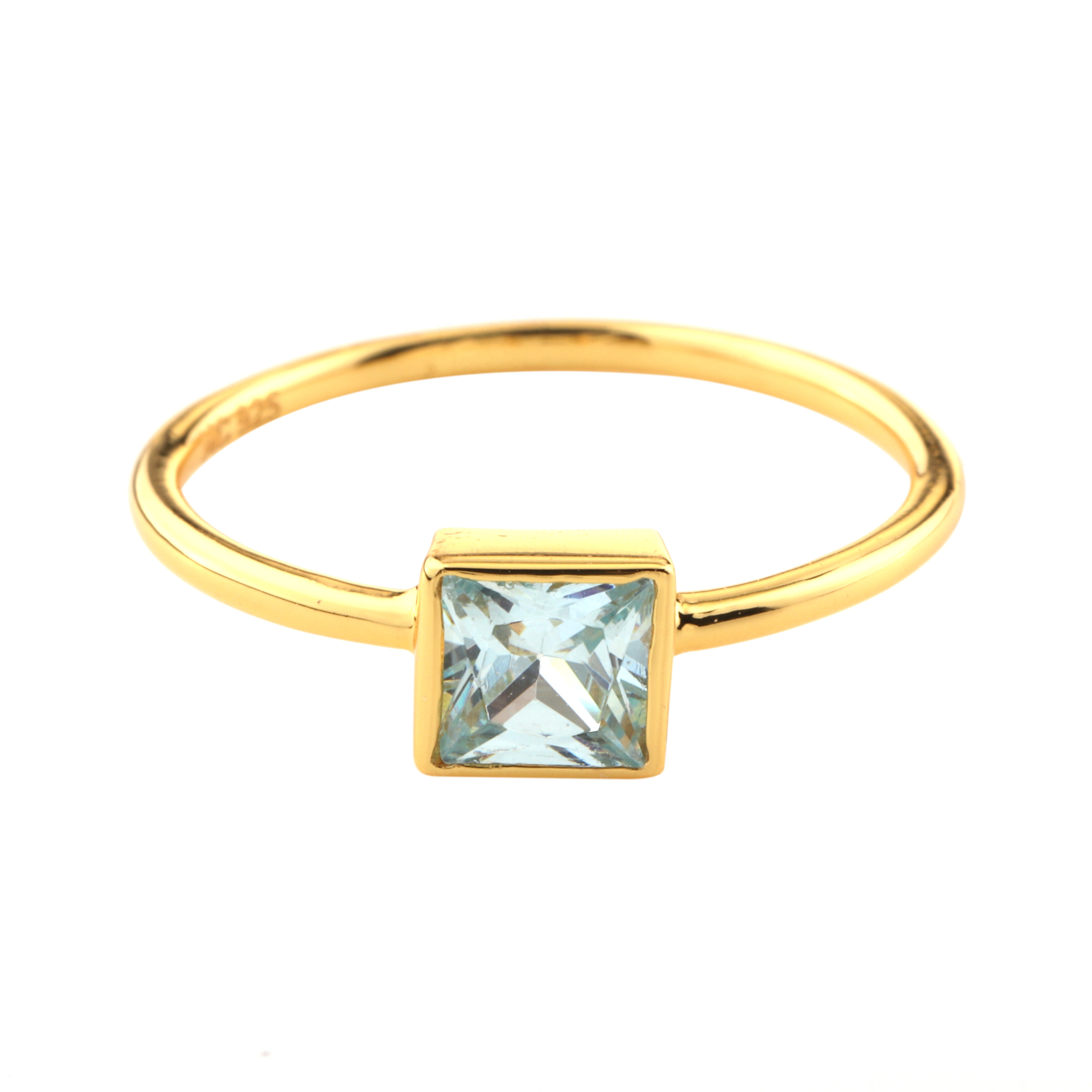 Customized Silver Jewelry simple square color stone ring cz women ring