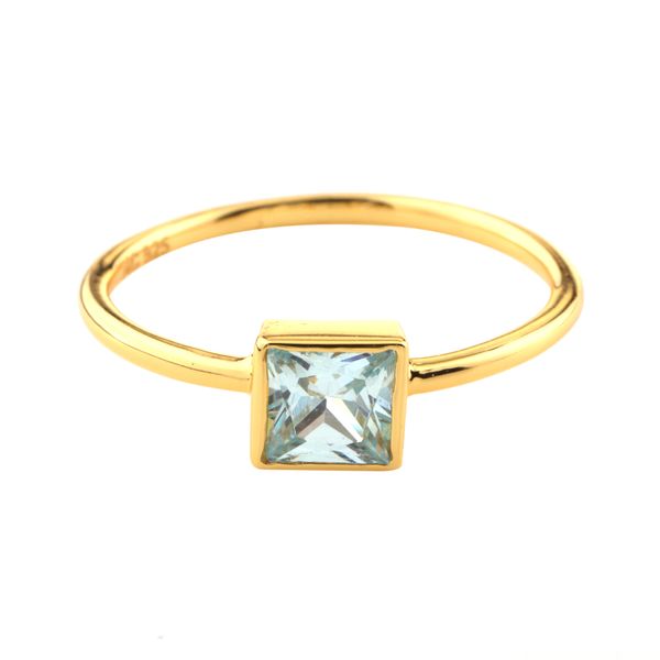 Customized Silver Jewelry simple square color stone ring cz women ring