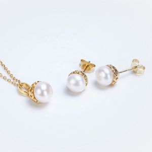 925 Sterling Silver Pearl Gold Plated Jewelry Fashion Pendant Necklace for Women and Girls Earrings Bridal Jewelry Set